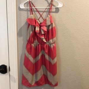 Pink and Tan Chevron Dress with Ruffles